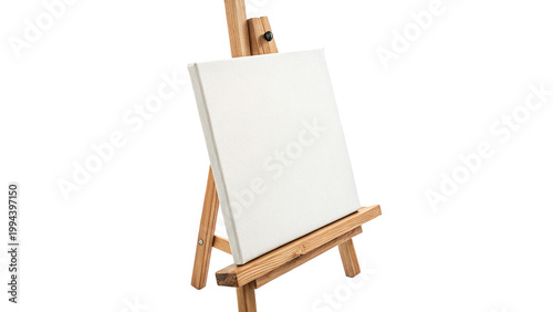 Photography Blank canvas on a wooden easel ready for a new art project isolated on transpare