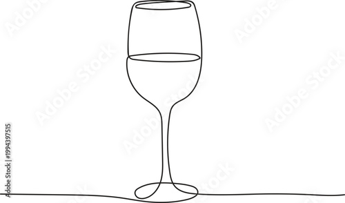 Continuous line drawing of glass for restaurant menu bar and celebration concept