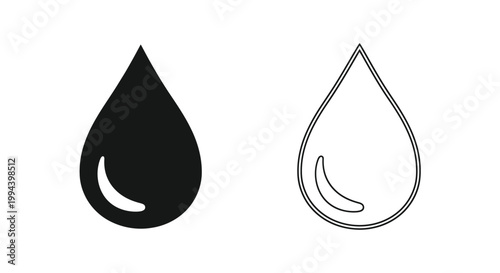 Minimalist black and white water drop vector graphic illustration featuring two simple droplet icons designed for clean user interfaces and professional modern web design branding projects