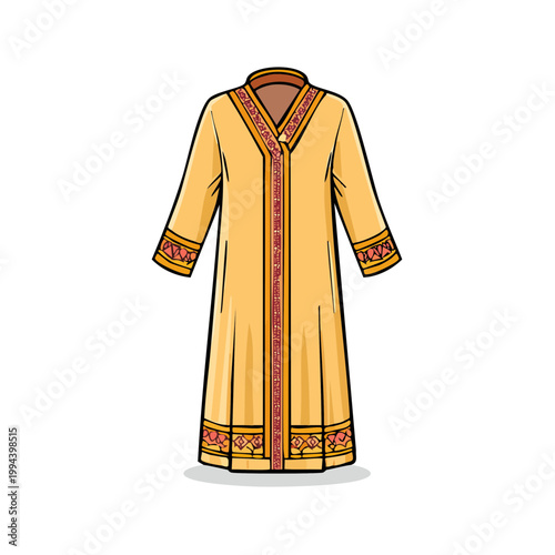 Elegant Traditional Kaftan Robe with Intricate Embroidery and Geometric Patterns