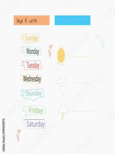 customizable crafting educational tool or planner designed for children to track daily weather and activities.
