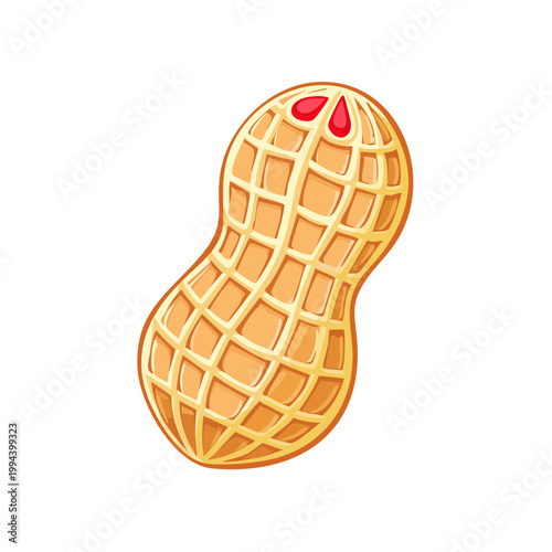 Stylized Peanut Icon with a Grid Pattern and Red Filling