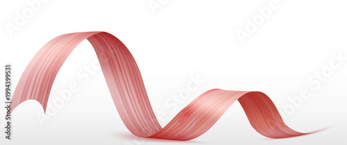 滑らかに波打つ赤いリボンラインが流れるような動きを表現する抽象的な曲線デザイン背景素材