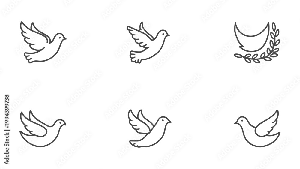 Fototapeta premium Soaring Dove: a collection of elegant illustrations of doves, symbolising peace, freedom, and hope. This design would make a lovely addition to any project related to serenity.
