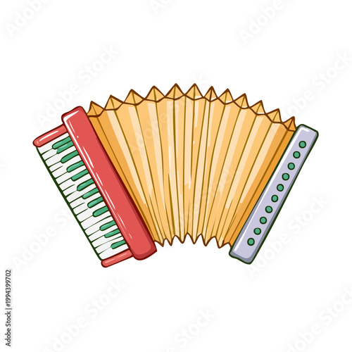 Colorful cartoon accordion musical instrument with bellows and keys
