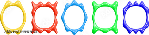 カラフルで柔らかな立体感を持つ有機的リング形状のポップな3Dデザイン素材セット白背景