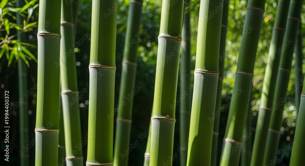 Obraz premium A close-up view of green bamboo stalks in a serene natural setting
