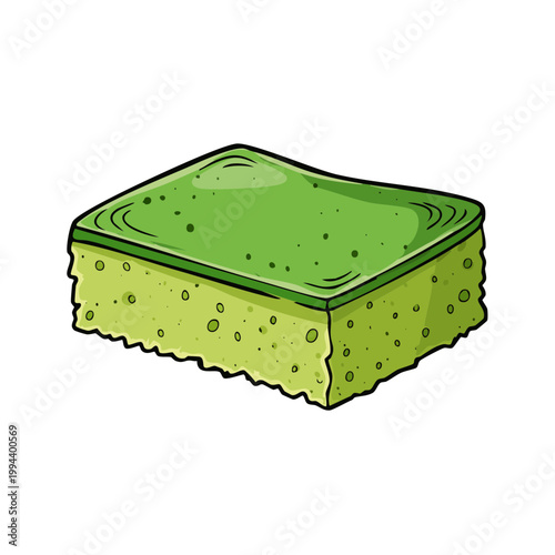 Green Rectangular Kitchen Scrub Sponge Isolated on White Background for Cleaning Tasks