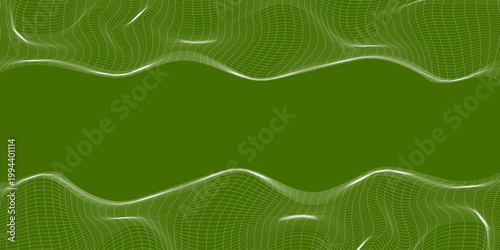 流動するデータの波を立体的グリッドで表現したグリーンカラーの未来的サイバーデータ可視化抽象背景