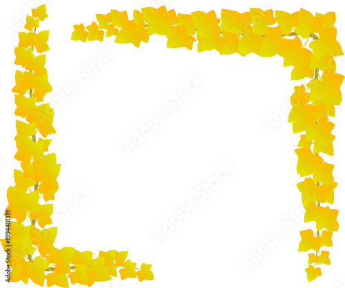 黄色い葉が四辺を囲むナチュラルなボタニカルフレーム素材、やさしい色合いで装飾された秋の植物背景デザイン、カードや招待状に最適な余白付きテンプレート