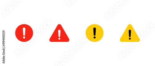Warning icon with exclamation mark in circle and triangle shape. Alert symbol for caution, danger, and notification concept