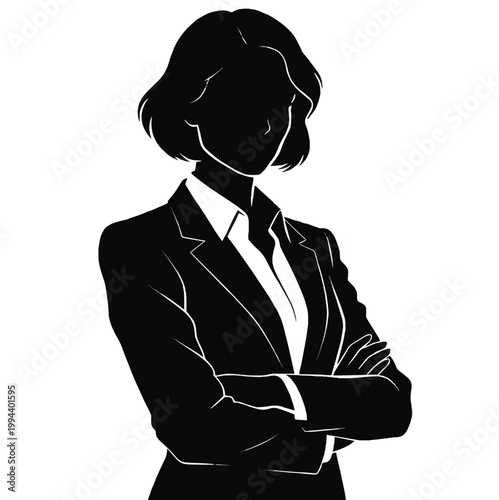 Black and white silhouette illustration of person in a professional pose
