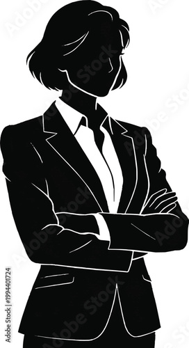 A black and white silhouette illustration of a person in professional pose