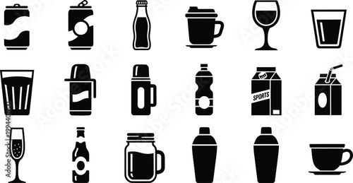 Black and white beverage on white background drink symbols 1