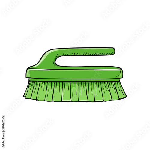 Bright green scrubbing brush with a curved handle for cleaning tasks