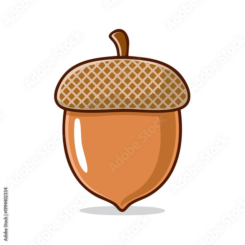 Cartoon illustration of a single brown acorn with a textured cap and stem