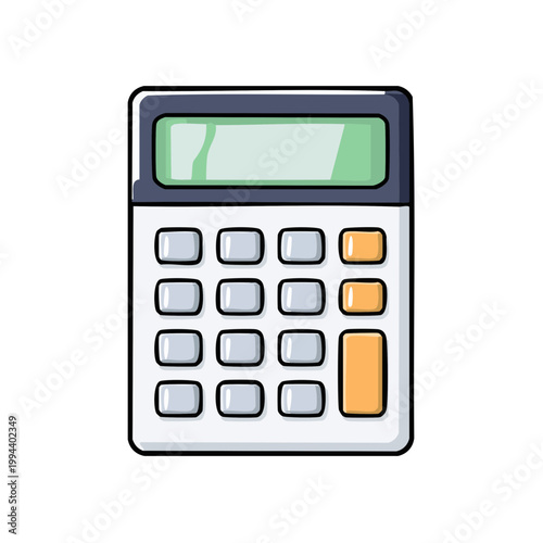 Simple cartoon calculator with digital screen and numeric keypad for calculations