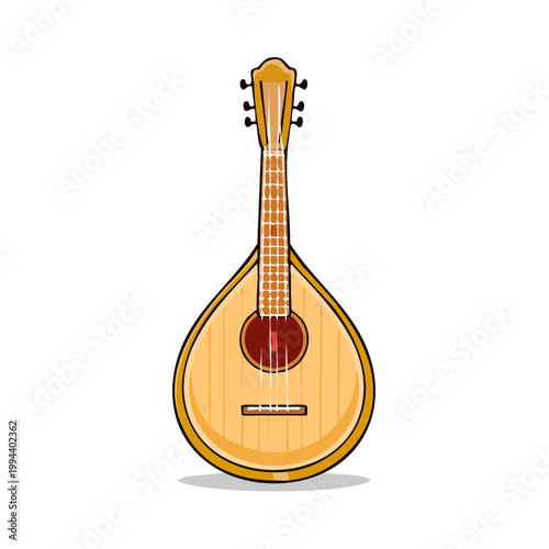 Traditional Acoustic Stringed Instrument With Pear Shaped Body and Long Neck Isolated On White