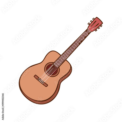Acoustic guitar musical instrument with six strings and wooden body illustration