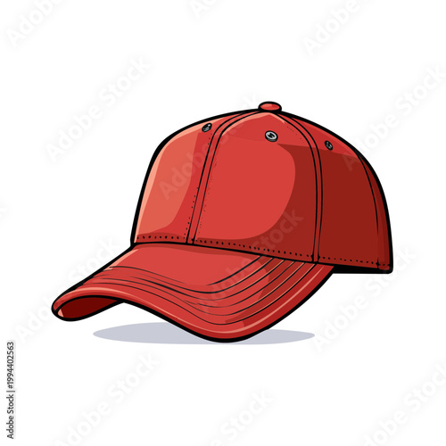 Classic Red Baseball Cap with Curved Brim and Button Detail