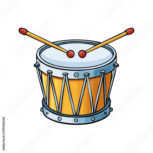 Cartoon snare drum with drumsticks ready for rhythm and music creation