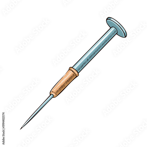 Hand Drawn Medical Syringe with Needle Illustration