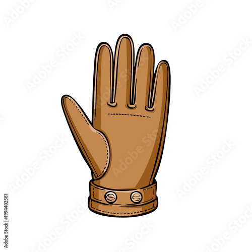 Hand-drawn illustration of a brown leather glove with button detail