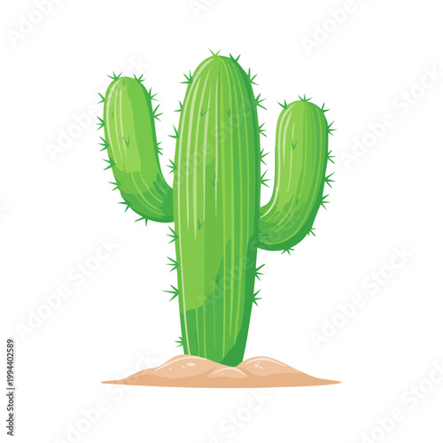 Cartoon Saguaro Cactus Plant Growing in Sandy Desert Ground