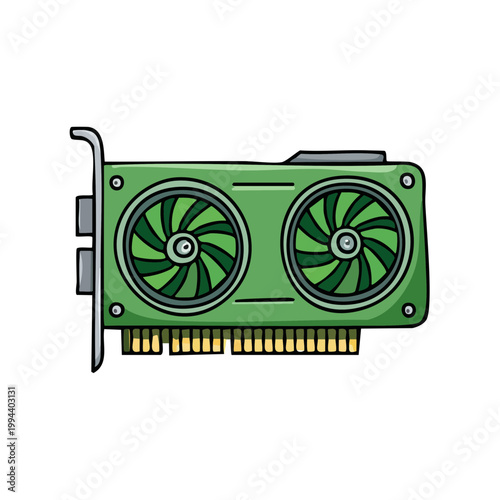 Green Graphics Card With Two Fans Digital Component For Computer Hardware Technology