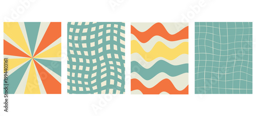 Retro Abstract Background Set – Colorful Geometric and Wavy Shapes Vector Collection