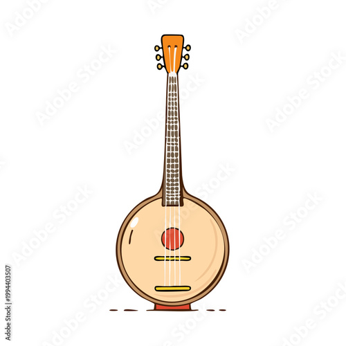 Traditional Stringed Musical Instrument with Round Body and Long Neck