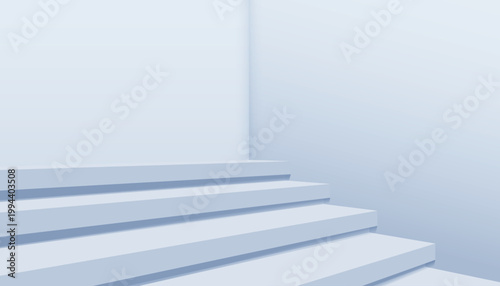 柔らかな光に包まれたミニマルな階段空間と奥行きを感じるシンプルな建築風3D背景イメージ
