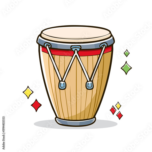 Cartoon Conga Drum with Sparkling Accents Illustration