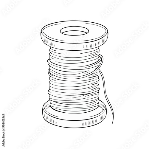 Sketch of a thread spool with wound string ready for sewing or crafting