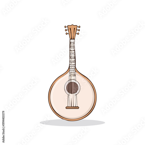 Traditional stringed musical instrument with pear-shaped body and rounded back isolated on white