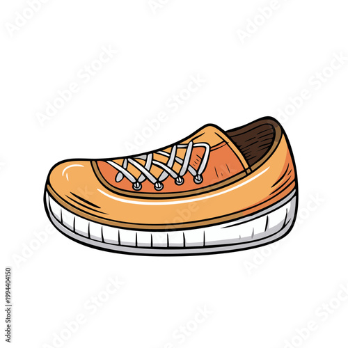 Stylish orange athletic shoe illustration with white laces and detailed sole
