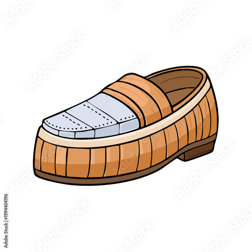 Classic Tan Leather Loafer Shoe with Contrasting Silver Toe Cap Illustration