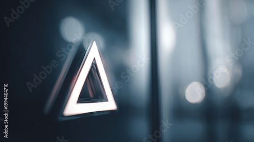 Metallic triangle button against transparent