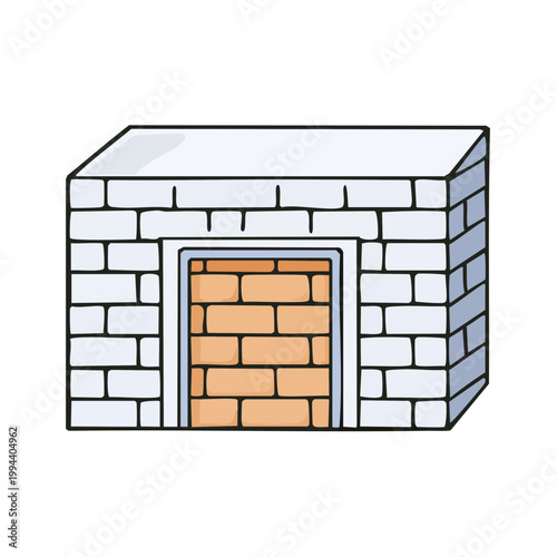 Simple Cartoon Illustration of an Igloo Structure with Brick Doorway