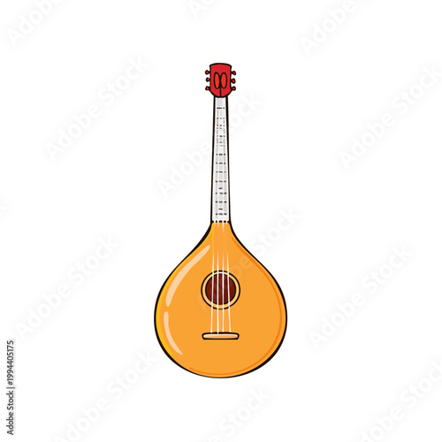 Traditional Greek Bouzouki String Instrument with Wooden Body and Red Headstock