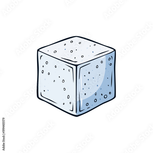 A hand drawn cube representing a sugar cube with small dots on its surface