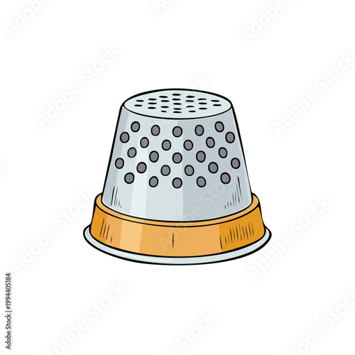 Silver sewing thimble with orange band illustration with perforations