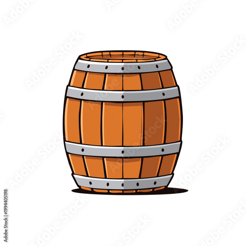 Wooden Barrel With Metal Bands Isolated Vintage Container For Storage