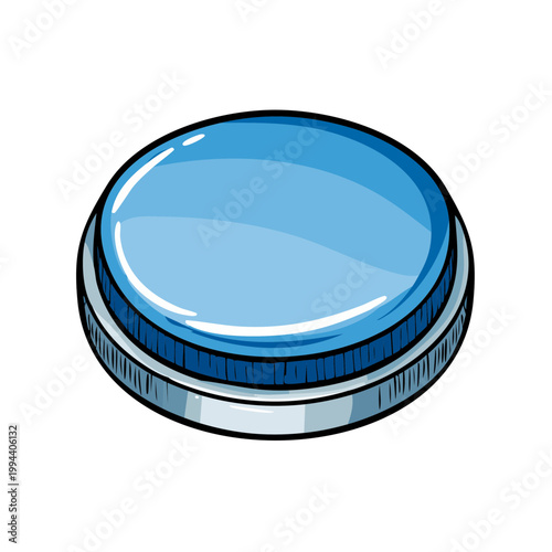Shiny Blue Round Button with Metallic Rim
