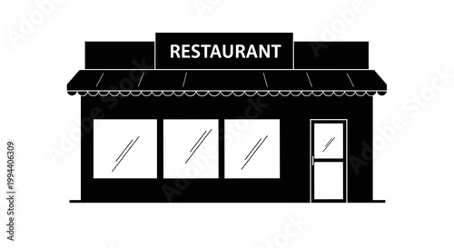 Simple black and white restaurant building.