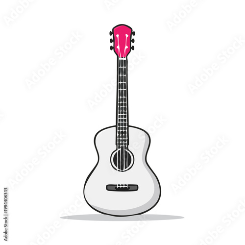 Acoustic guitar with a vibrant pink headstock and white body