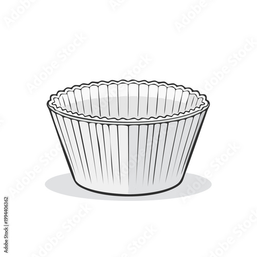Empty fluted paper baking cup for cupcakes or muffins isolated on white