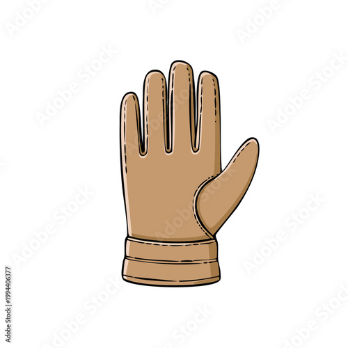 Brown leather glove illustration open hand gesture stylized drawing