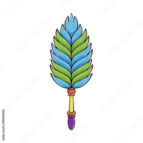 Decorative Feather Duster with Vibrant Blue and Green Plumes and Ornate Handle
