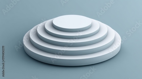 Minimalist 3D Display with Stacked Circular Platforms on a Soft Blue Background for Product Presentation and Creative Advertising Use